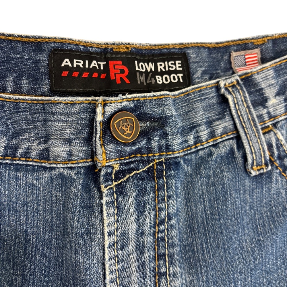 Ariat M4 Boot Cut Blue Jeans Mens 36x32 FR Flame Resistant Denim Whiskering